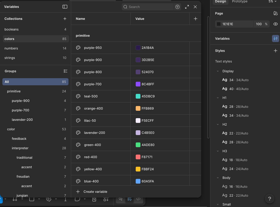 Foundations variables in Figma